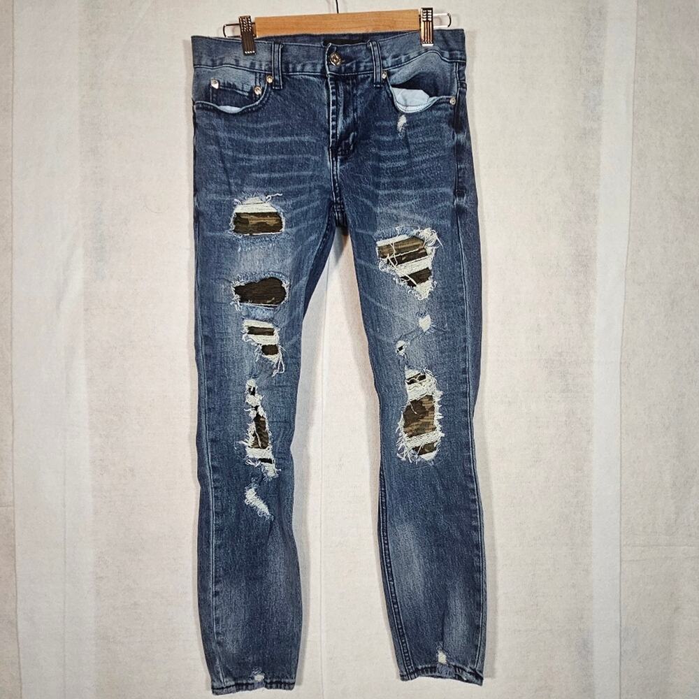 PacSun Mens 29x30 Skinny Camo Jeans Distressed Comfort Stretch Blue Denim